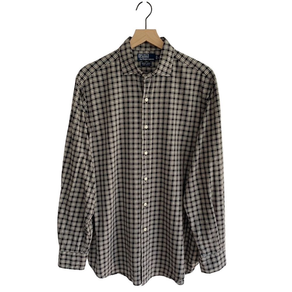 Polo Ralph Lauren Black & Cream Plaid Shirt (Academia Collegiate Flannel Preppy)
